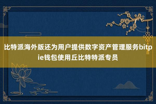 比特派海外版还为用户提供数字资产管理服务bitpie钱包使用丘比特特派专员