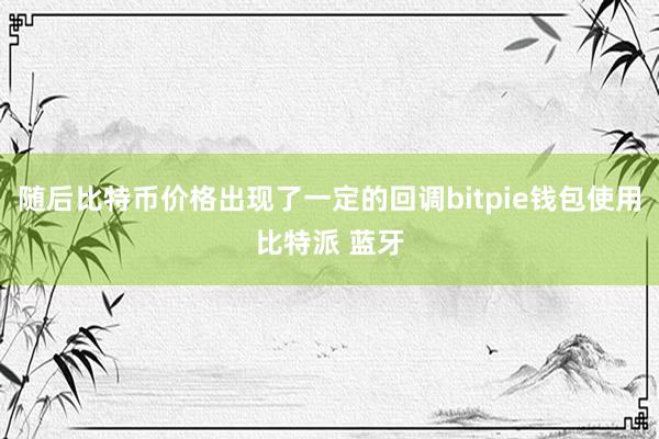 随后比特币价格出现了一定的回调bitpie钱包使用比特派 蓝牙